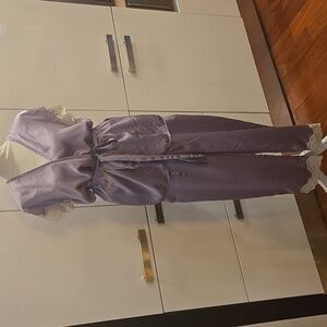 Vintage 100% Silk Lavender Lace Pajama Top & Pants Set Purple Size Medium